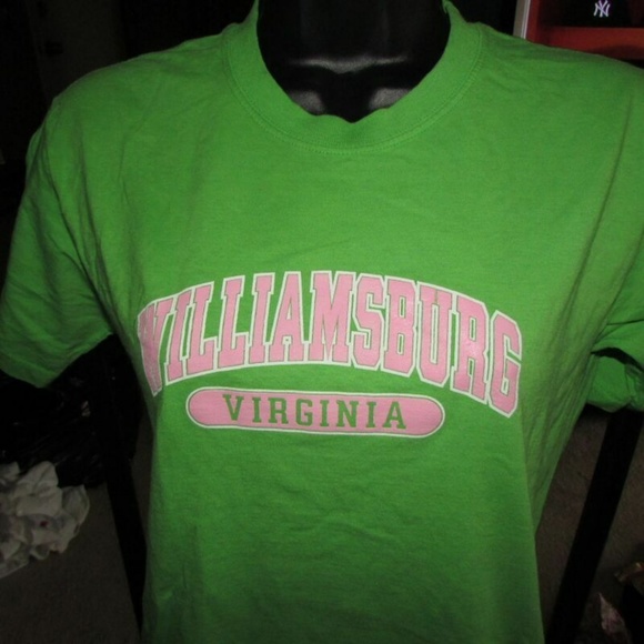 GIRLS WILLIAMSBURG VIRGINIA GREEN PINK T-SHIRT - Picture 2 of 8